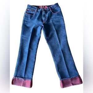 Vintage Zana Di Y2K cuffed Turn up wide leg denim blue/red jeans, Junior Size 11
